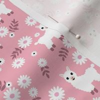 Cute boho alpaca garden and daisy flowers sweet nursery spring summer llama pattern girls pink mauve white