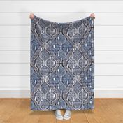 Distressed Atomic Ogee, Blue Slate -- Retro Ogees in Blue and Grey -- 25.00in x 25.00in repeat -- 150dpi (Full Scale)
