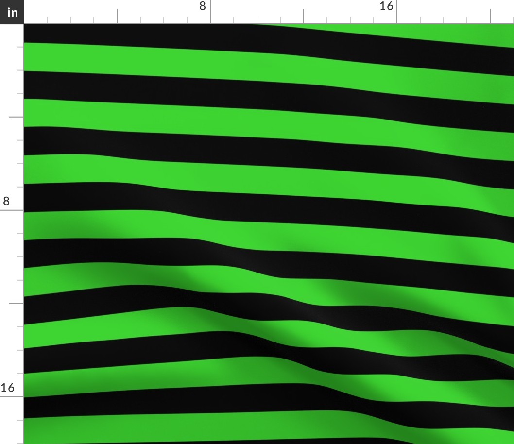Large Lime Green Awning Stripe Pattern Horizontal in Black