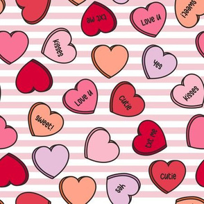 (M Scale) Conversation Hearts Scattered Pattern - Pink Hues - Pink Stripes