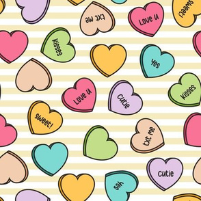 (M Scale) Conversation Hearts Scattered Pattern - Light Yellow Stripes