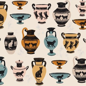 Ancient Greek Cat Pottery -Beige
