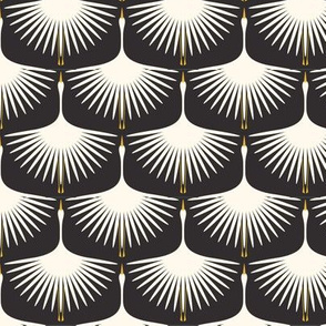Art Deco Swans - Cream on Black - 3" Fabric and Wallpaper