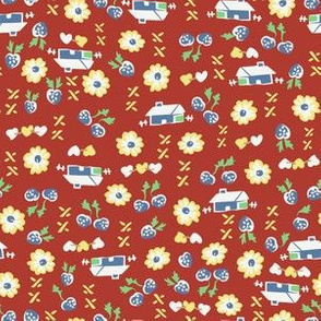 30's Farmhouse Ditsy Floral in Brick Red