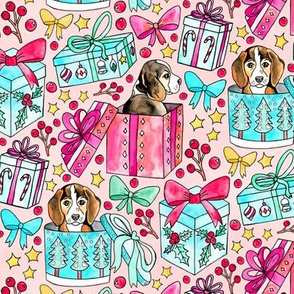 Beagles, Boxes & Bows on Bubblegum Pink - Large