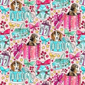 Beagles, Boxes & Bows on Bubblegum Pink - Tiny