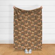 Lion Cub Pairs and Poppies on Warm Brown - Large