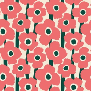 Poppies Flowers Bold Abstract Geometric Red Green on Light Large