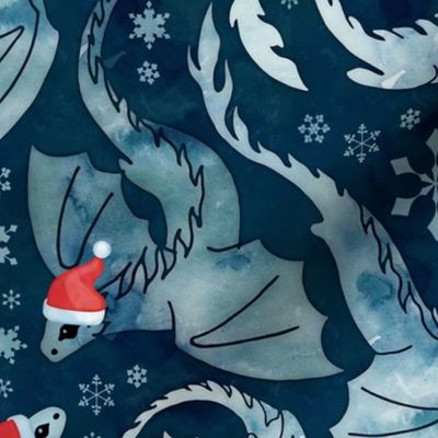 Dragon fire dark blue Christmas snowflake