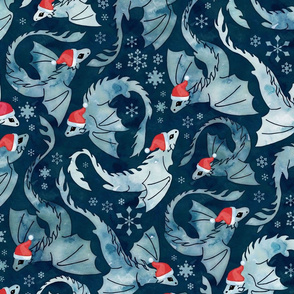 Dragon fire dark blue Christmas snowflake