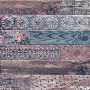 Vintage Wood Random Tiles Mauve Denim LARGE Horizontal