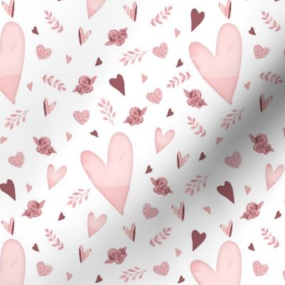 Mauve Glitter_Watercolor Hearts Pattern