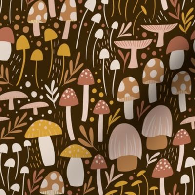Woodland Mushroom Meadow - brown - small scale