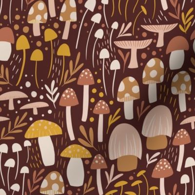 Woodland Mushroom Meadow - rust - small scale