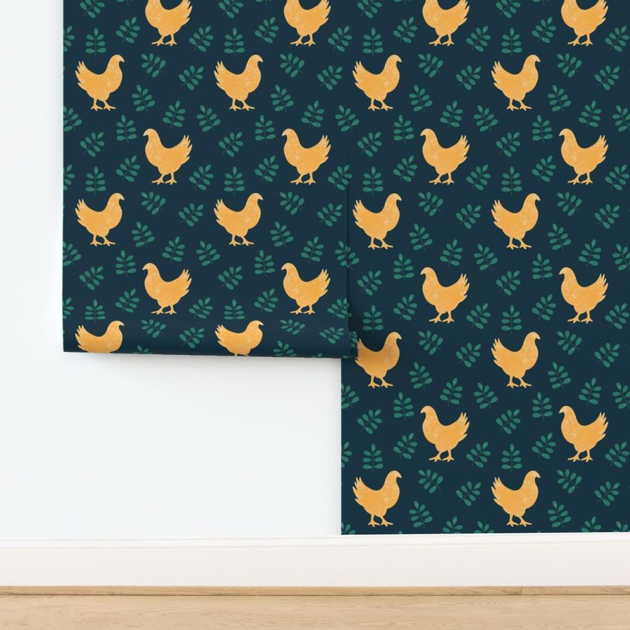 Distressed Chickens on Navy Blue