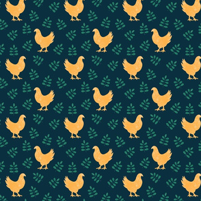 Distressed Chickens on Navy Blue