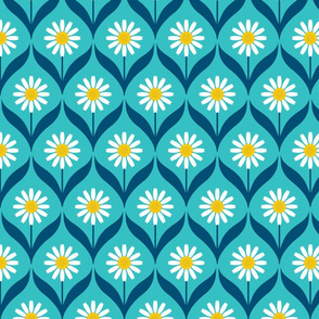 White Shasta Daisies on Blue background