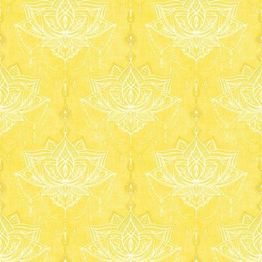 White on Yellow Linen Textured Delicate Art Nouveau Doodle - Small