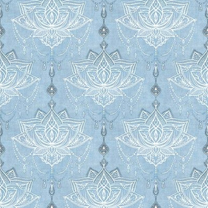 Faded Denim Blue Linen Textured Delicate Art Deco Doodle - Small