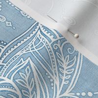Faded Denim Blue Linen Textured Delicate Art Deco Doodle - Large