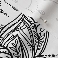 Black Linework on White Delicate Art Deco Doodle - Large