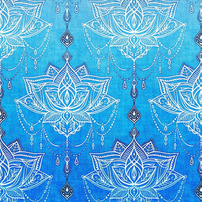 Ombre Ocean Cobalt Blue Linen Textured Art Deco Doodle