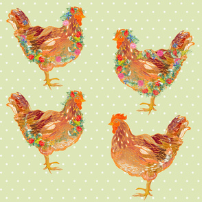 Pretty chickens with floral feathers