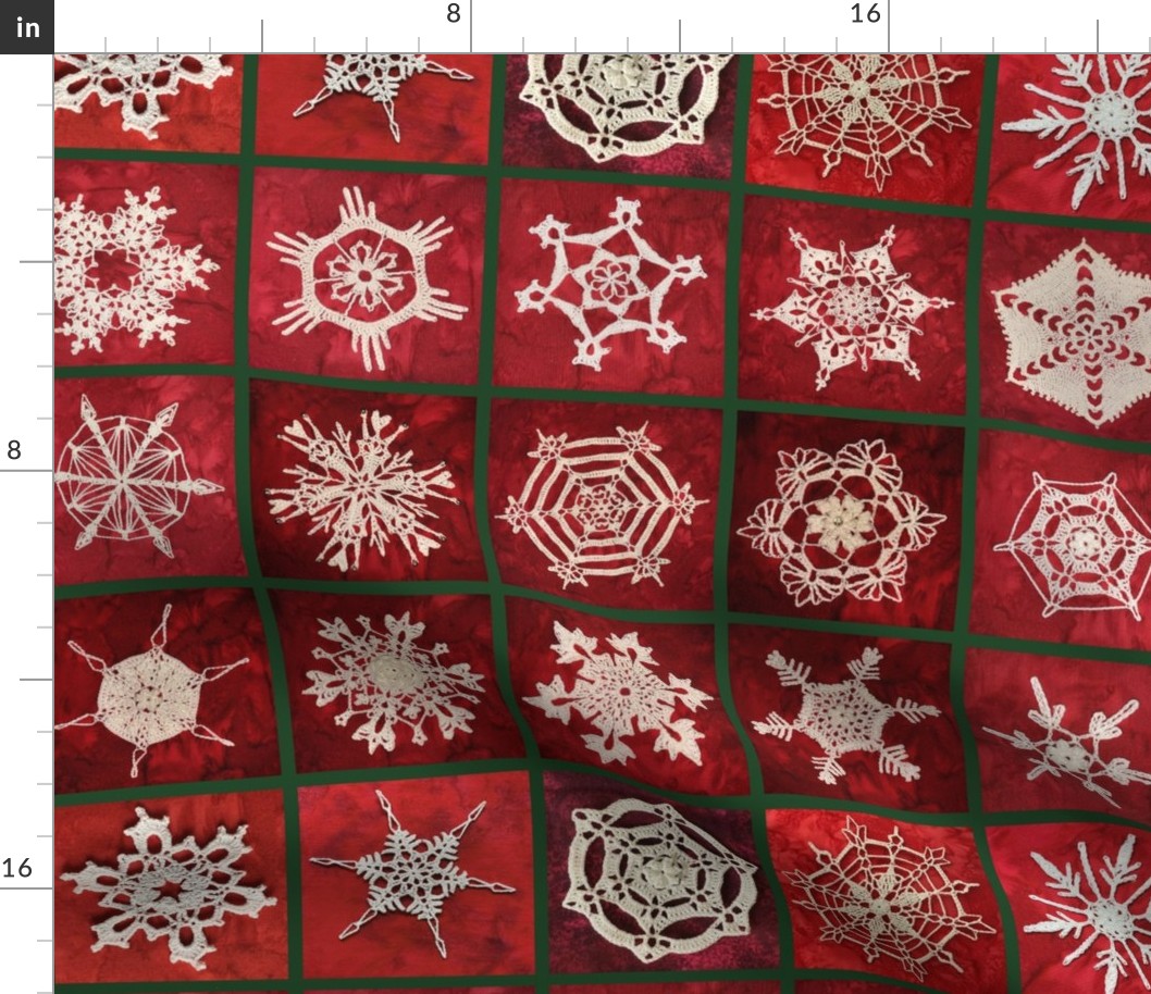 Snowcatcher Snowflakes Red on Green