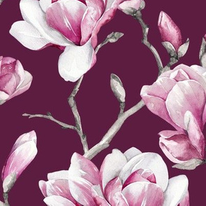 Magnolias / Burgundy Background / Large Scale