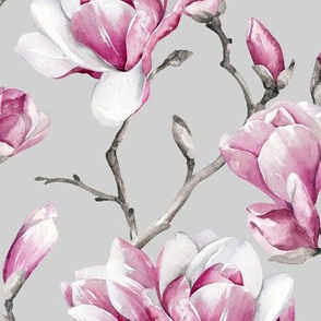 Magnolias / Light Grey Background / Large Scale