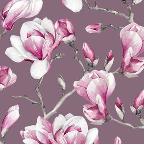 Magnolias / Mauve Background / Small Scale