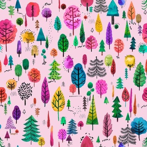 Colorful trees forest Multicolored Pink Jumbo