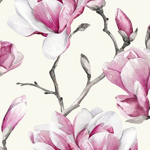 Magnolias / Off White Background / Large Scale