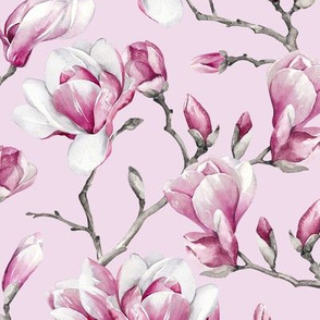 Magnolias / Pink Background / Small Scale