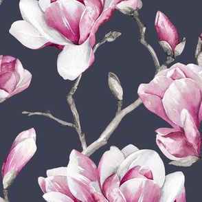 Magnolias / Stone Grey Background / Large Scale