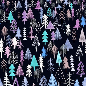 Forest Trees Starry night Pastel Black
