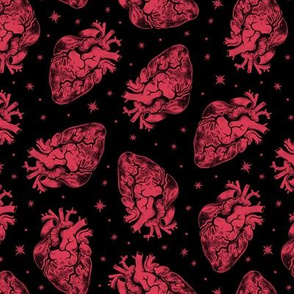 Anatomical Red Hearts Scatter on Black