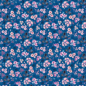 Artistic Little flowers Electric Blue Small