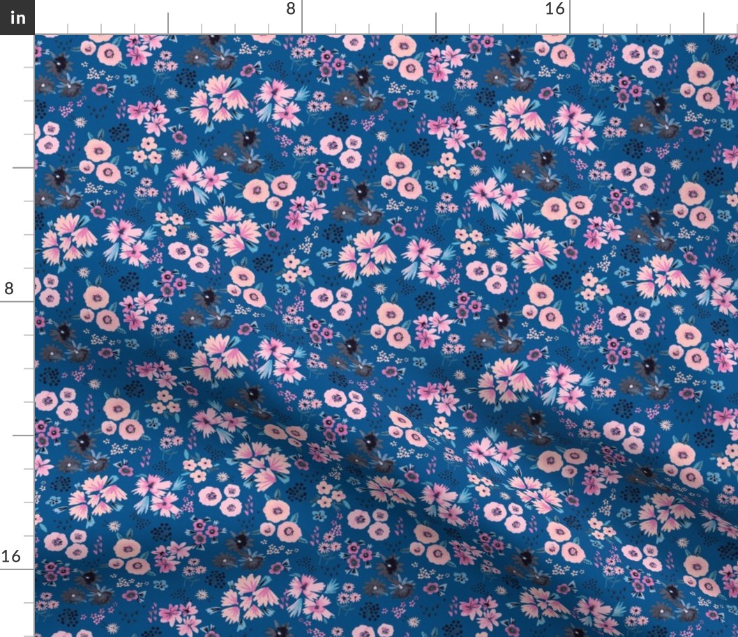 Artistic Little flowers Electric Blue Small