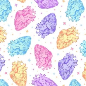 Pastel Anatomical Hearts Scatter on White