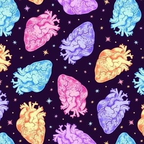 Pastel Anatomical Hearts Scatter on Black