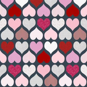 Pink and Red hearts on dark grey