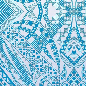 Tribal decorative painting - deep turquoise and white