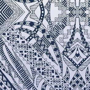 Tribal decorative painting - indigo and white