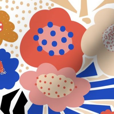 Flower Collage Paper Cut Shapes Red Blue Brown