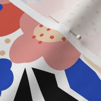 Flower Collage Paper Cut Shapes Red Blue Brown