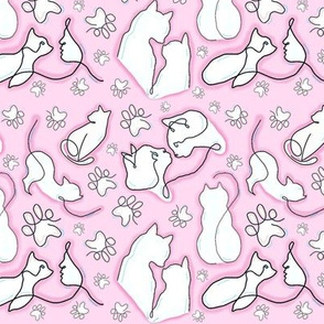White cats on pink background - line art