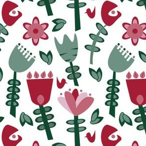  Scandinavian tulips / folk floral / red and green / white