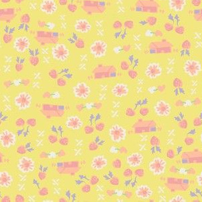 30's Farmhouse Ditsy Floral in Lemon Yellow