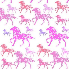 Running horses in pinks and purples